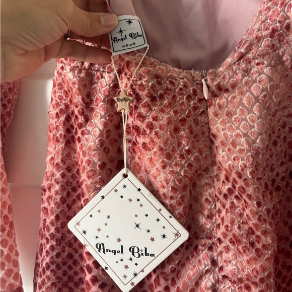 Angel Biba Pink Velvet Snakeskin Print Mini Dress Weddings Guest Size S NWT - Picture 5 of 5